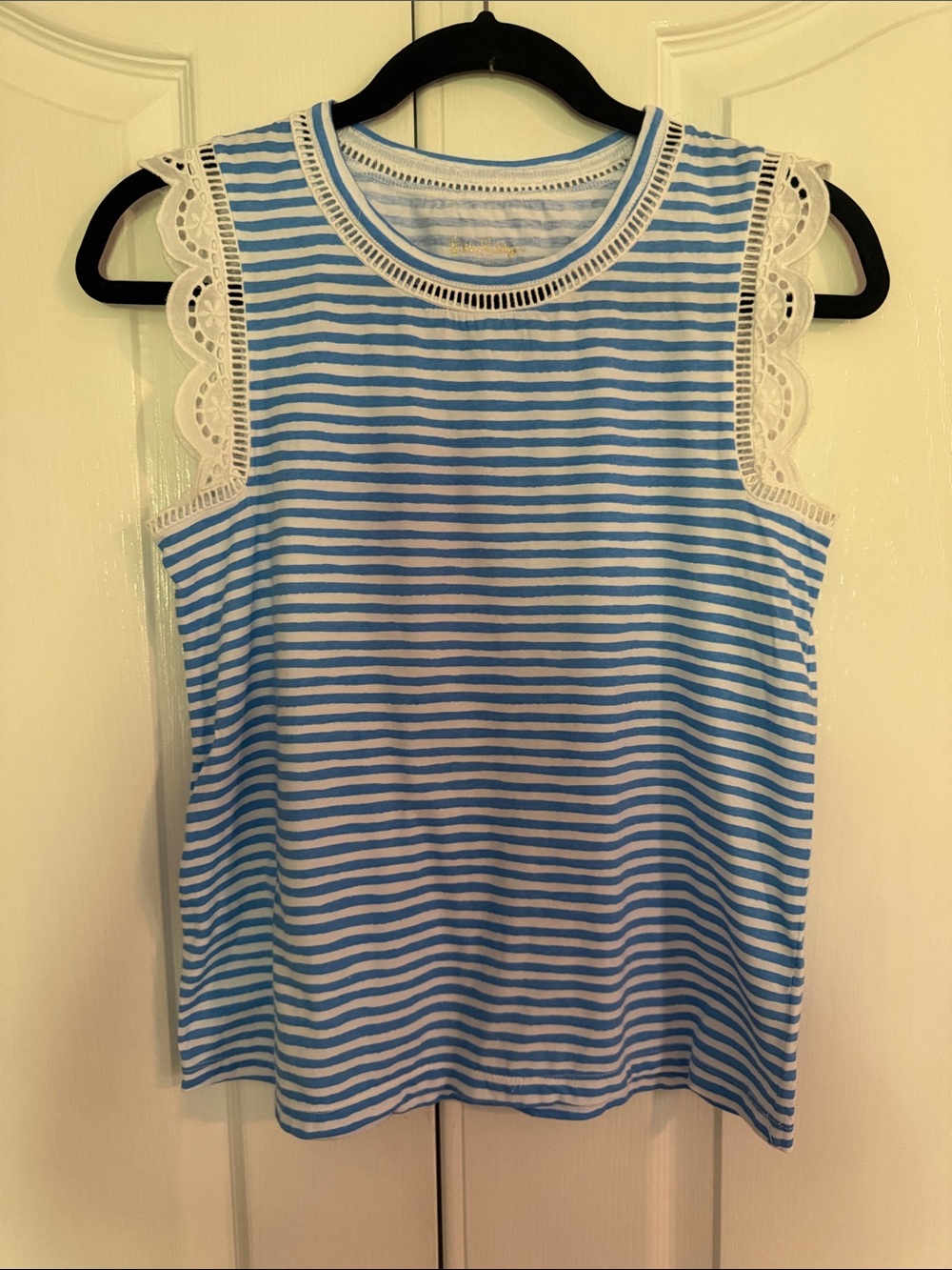 Lilly Pulitzer Blue and White Striped Lace-Trim Tank